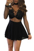 Black Floral Applique Flowing Party Romper